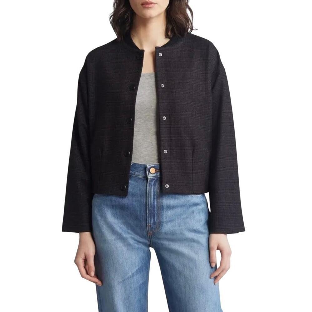 Wit & Wisdom Jacket Womens Medium Brown & Black Plaid Bomber Cropped Lined